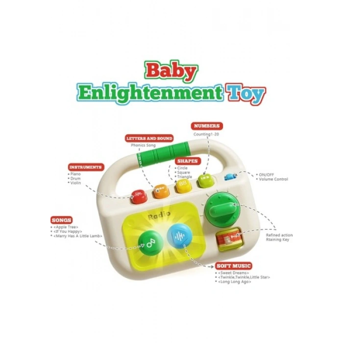 Learning Fun Işıklı Sesli Radyo Şeklinde Duyusal Oyuncak Interaktif Eğlence Oyuncağı