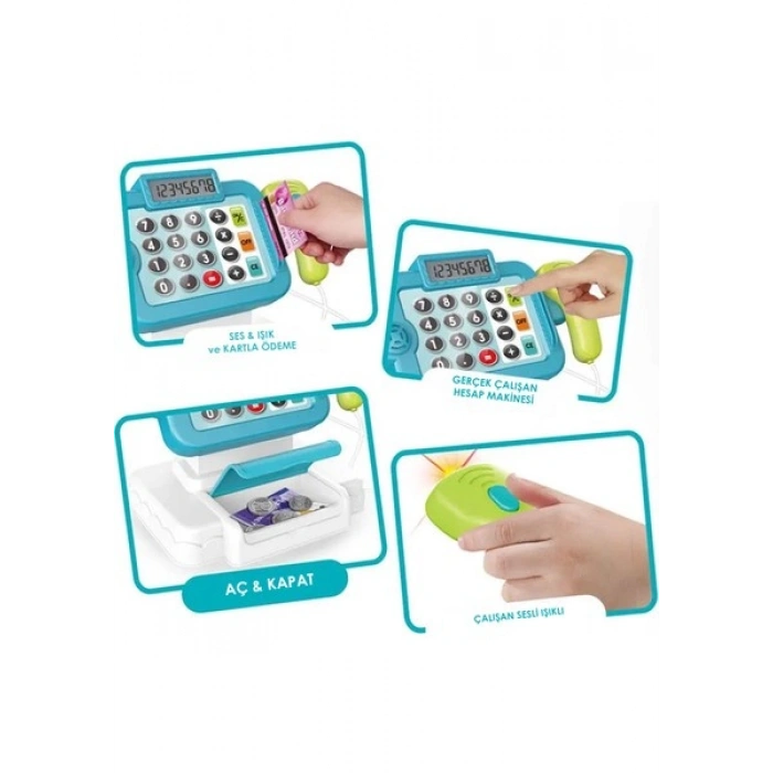Learning Fun Pilli Işıklı Sesli Yazarkasa Dokunmatik Tuşlu Dijital Ekranlı Oyuncak Yazarkasa Mavi
