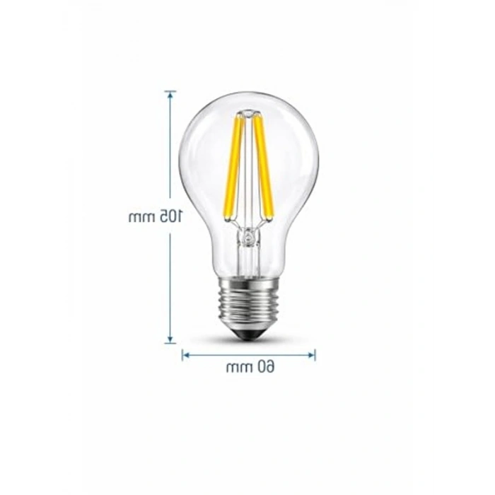LED Filament Ampul, 6.5W Sarı Işık, 806 Lümen, E27 Duy ile Enerji Tasarrufu