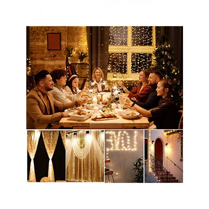 LED Işık Perdesi - 3 x 3 m, 300 LED, Su Geçirmez