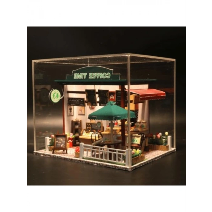 LED Işıklı Ahşap Minyatür Kafe Yapma Seti