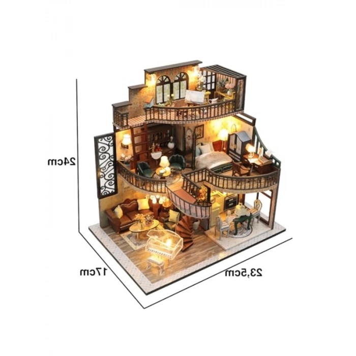 LED Işıklı Ahşap Villa Yapma Seti - DIY Hobi Kiti