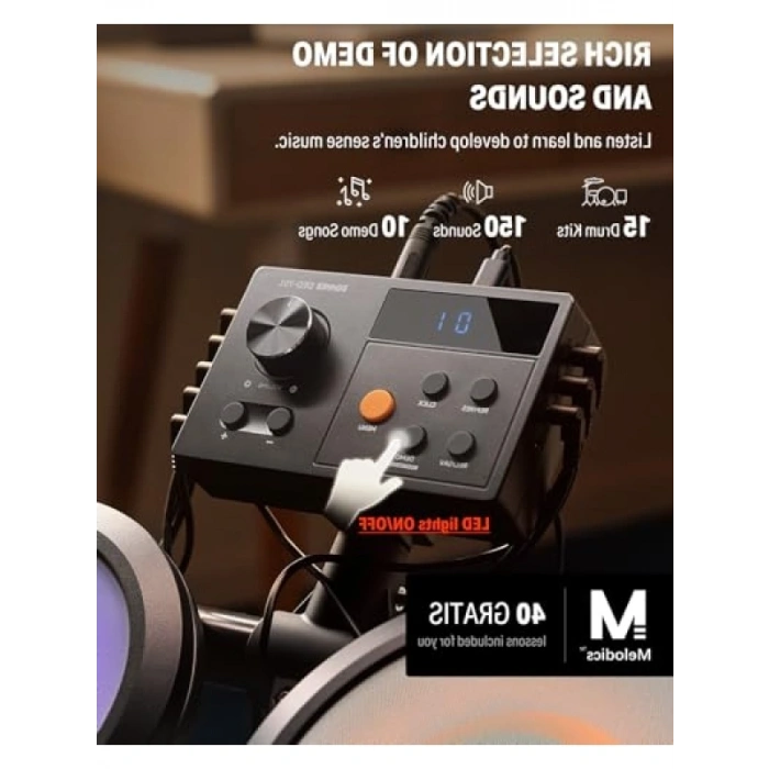 LED Işıklı Elektronik Davul Seti - 150 Ses, 15 Davul Kiti