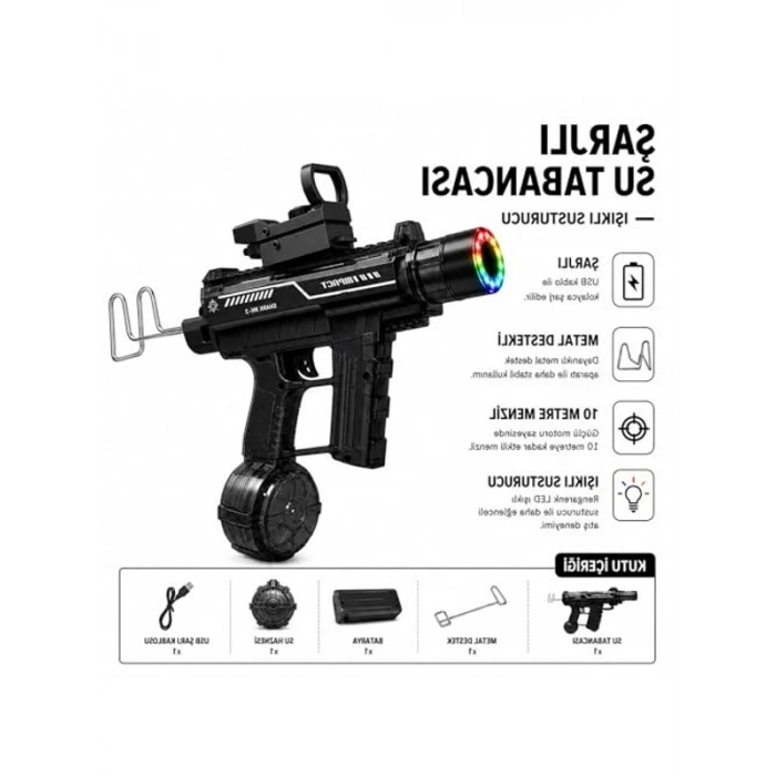 LED Işıklı ve Susturuculu Şarjlı Su Tabancası, Mavi & Siyah