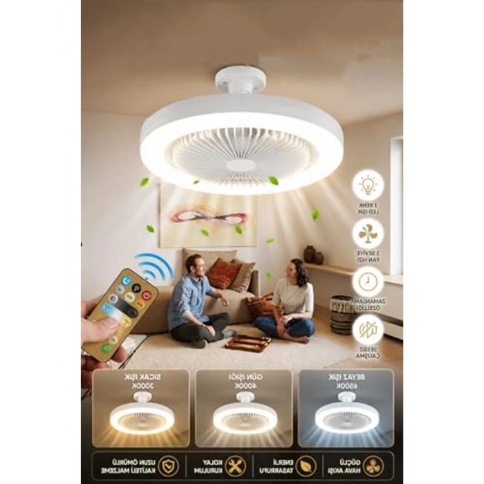 LED Tavan Vantilatörü, 3 Kademe Fan ve Zaman Ayarlı Modern Aydınlatma