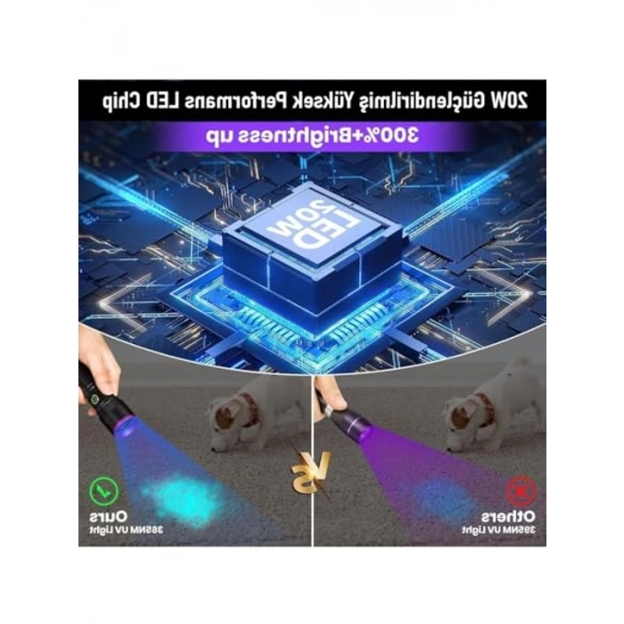LED UV El Feneri, 20W Güç ve Şarjlı Alüminyum Gövde