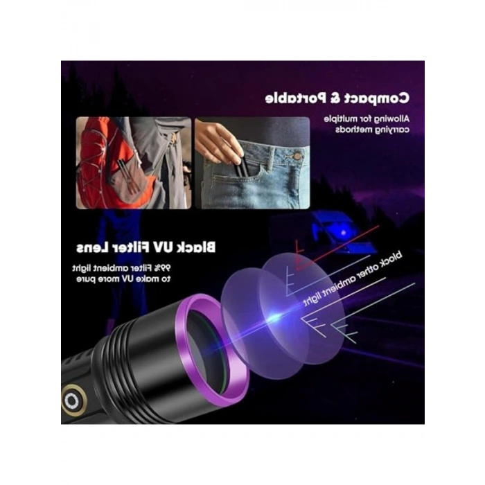 LED UV El Feneri, 20W Güç ve Şarjlı Alüminyum Gövde