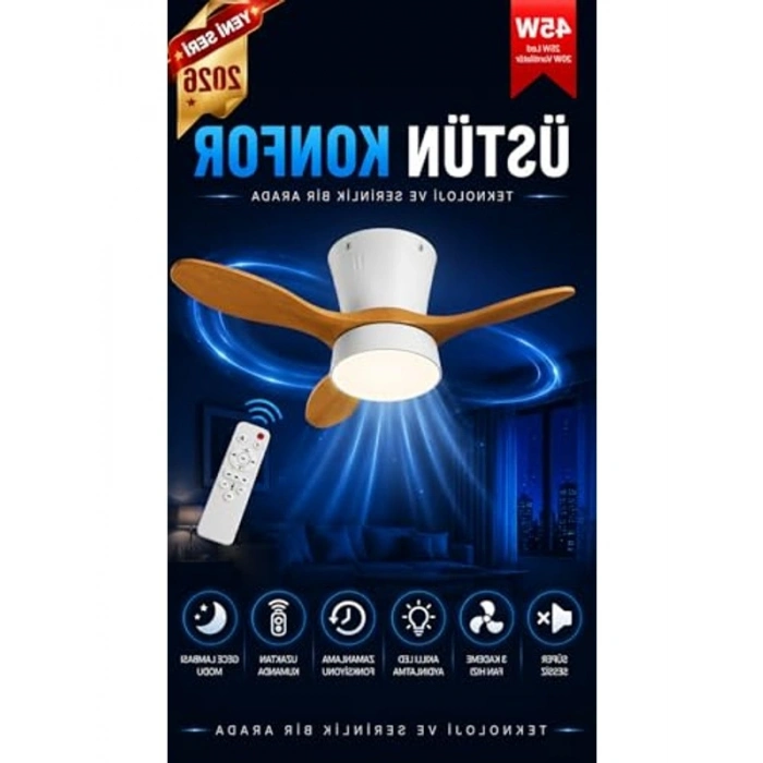 LED Vantilatör, 45W, Uzaktan Kumandalı ve Sessiz Çalışma Özelliği