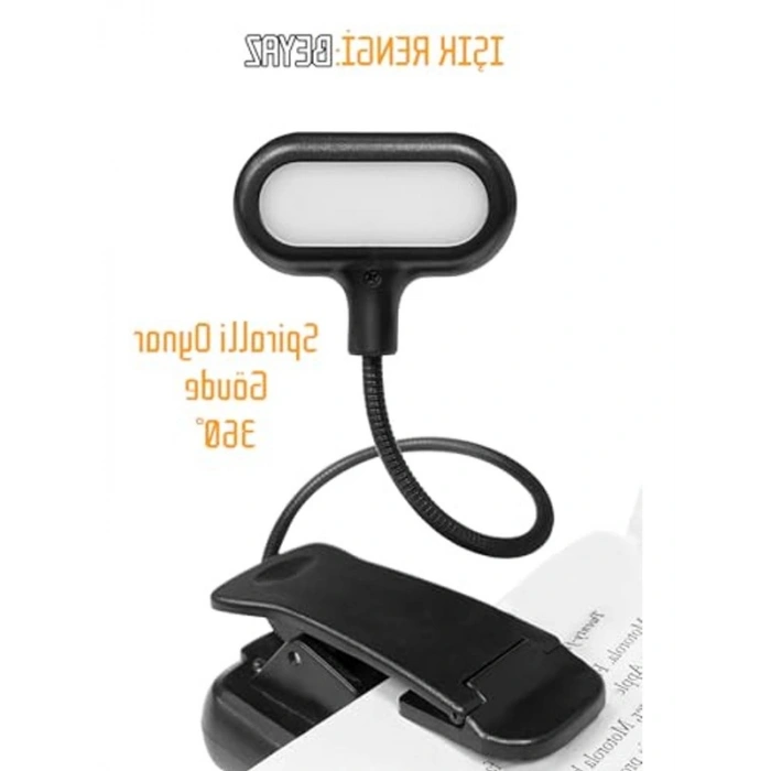 Ledli Klipsli Kitap Okuma Lambası, Mini ve Mandallı Tasarım