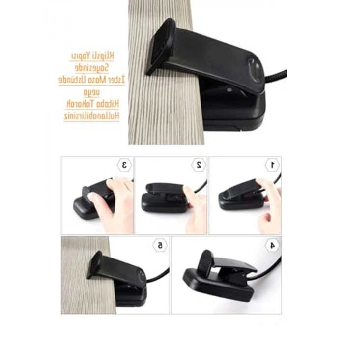 Ledli Klipsli Kitap Okuma Lambası, Mini ve Mandallı Tasarım