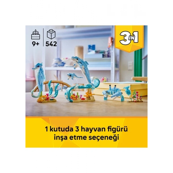 LEGO® Creator 3ü 1 Arada Deniz Hayvanları: Güzel Yunuslar 31385 – 9+ için Yaratıcı Oyuncak Yapım Seti (542P)