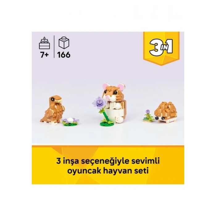 LEGO® Creator 3’ü 1 Arada Sevimli Hamster ile Çiçek 31376 – 7+ Yaş için Yaratıcı Oyuncak Yapım Seti (166 Parça)