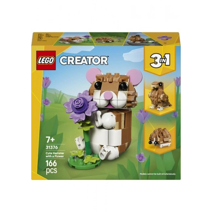 LEGO® Creator 3’ü 1 Arada Sevimli Hamster ile Çiçek 31376 – 7+ Yaş için Yaratıcı Oyuncak Yapım Seti (166 Parça)