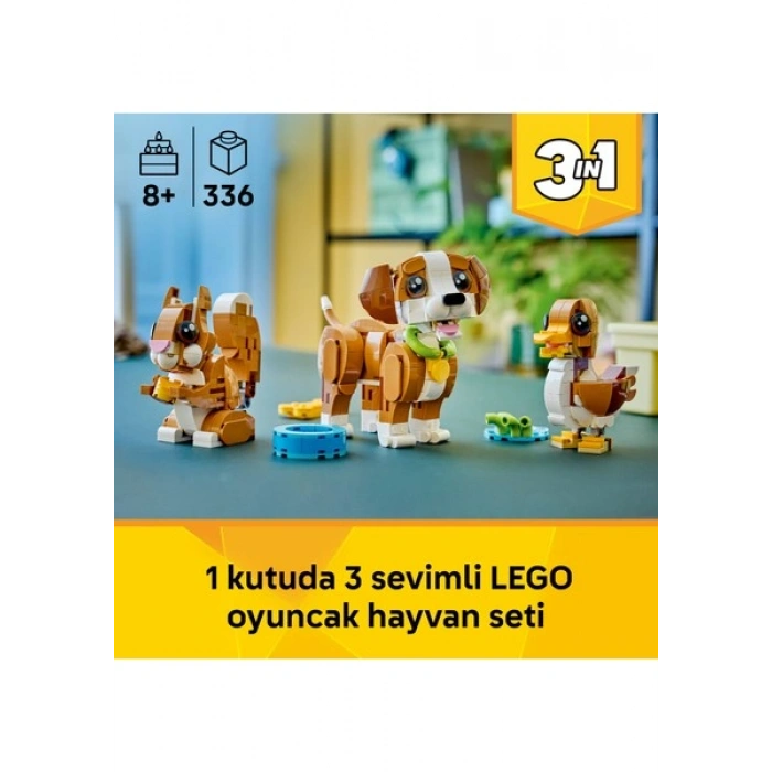 LEGO® Creator 3’ü 1 Arada Sevimli Hayvanlar: Oyunbaz Yavru Köpek 31382 – 8+ için Yaratıcı Oyuncak Yapım Seti (336P)
