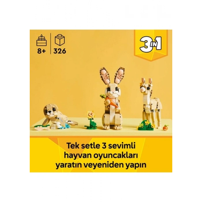 LEGO® Creator 3’ü 1 Arada Sevimli Tavşan 31162 - 8 Yaş & Üzeri Çocuklar için Yaratıcı Oyuncak Yapım Seti (326 Parça)