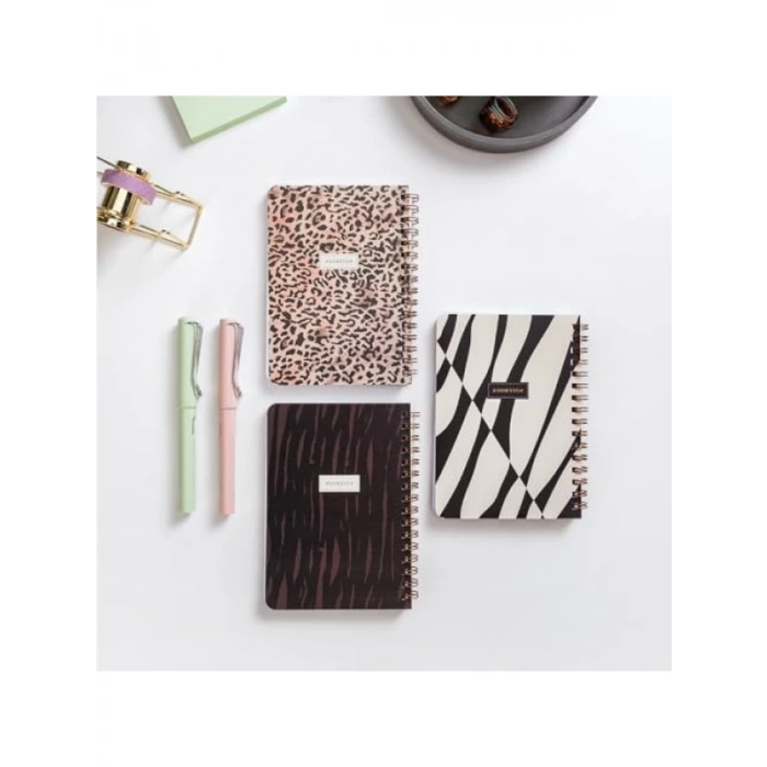 Leopar Desenli 3lü Spiralli Defter Seti 10x14 cm Karton Kapak