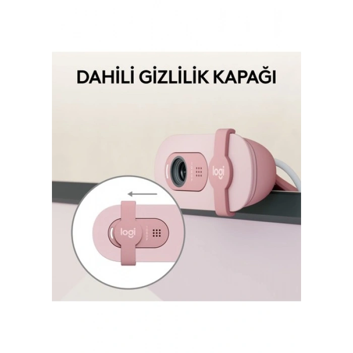Logitech BRIO 100 Full HD 1080p Gizlilik Kapaklı Mikrofonlu Web Kamerası - Pembe