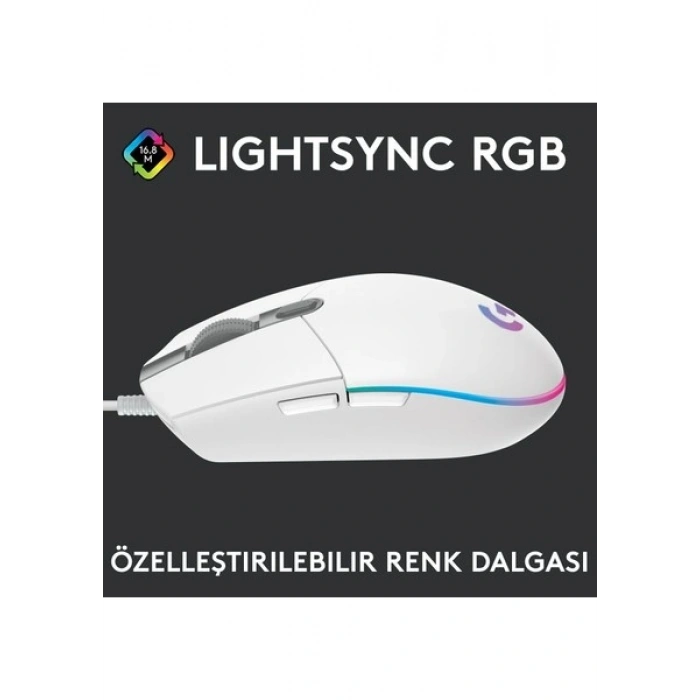 Logitech G G102 LIGHTSYNC RGB Aydınlatmalı 8.000 DPI Kablolu Oyuncu Mouse – Beyaz