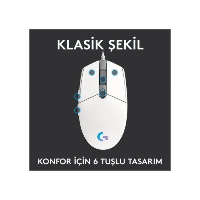 Logitech G G102 LIGHTSYNC RGB Aydınlatmalı 8.000 DPI Kablolu Oyuncu Mouse – Beyaz