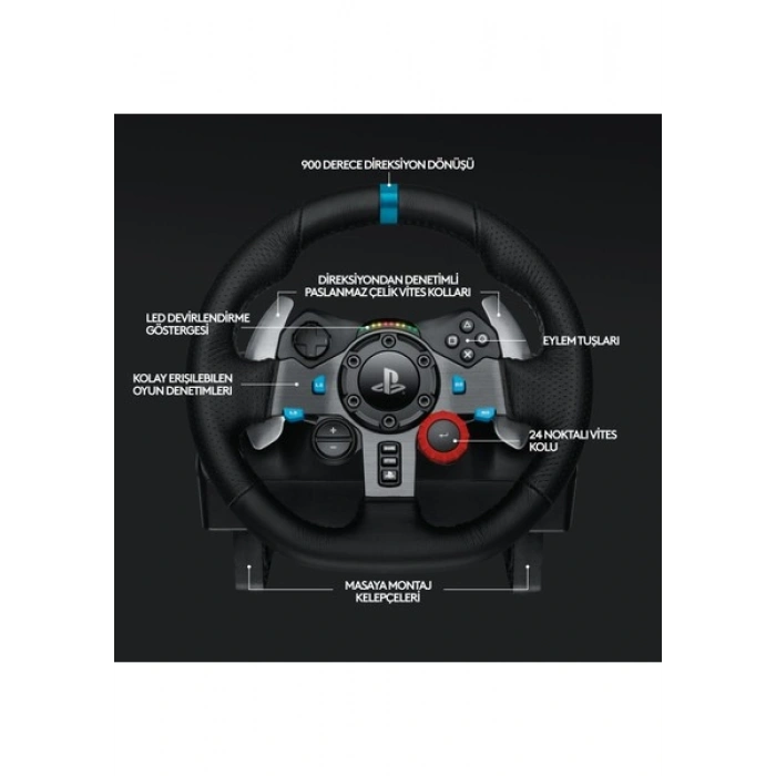 Logitech G G29 PS5, PS4 ve PC ile Uyumlu Driving Force Yarış Direksiyonu - Siyah