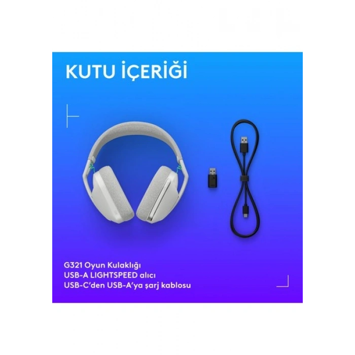 Logitech G G321 Lıghtspeed Bluetooth Kablosuz Hafif Konforlu Mikrofonlu Oyuncu Kulaklığı, Beyaz