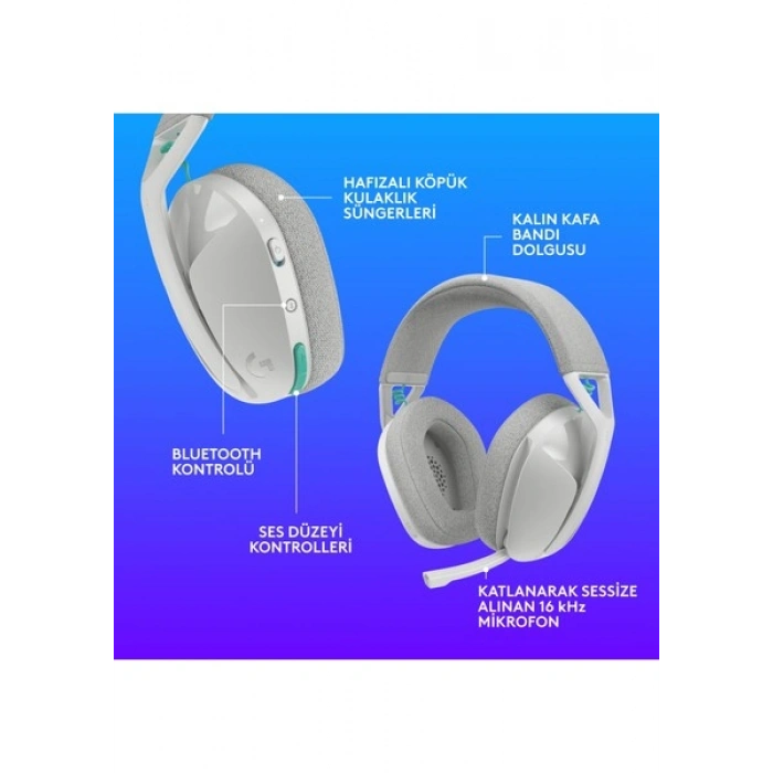 Logitech G G321 Lıghtspeed Bluetooth Kablosuz Hafif Konforlu Mikrofonlu Oyuncu Kulaklığı, Beyaz