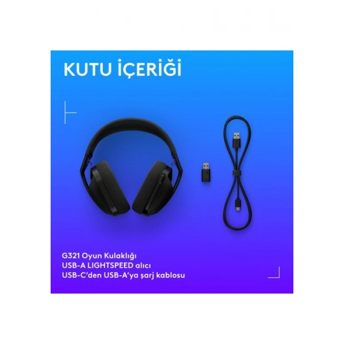 Logitech G G321 Lıghtspeed Bluetooth Kablosuz Hafif Konforlu Mikrofonlu Oyuncu Kulaklığı, Siyah