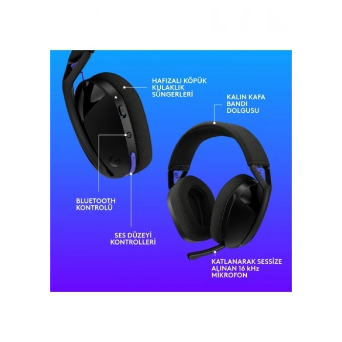 Logitech G G321 Lıghtspeed Bluetooth Kablosuz Hafif Konforlu Mikrofonlu Oyuncu Kulaklığı, Siyah