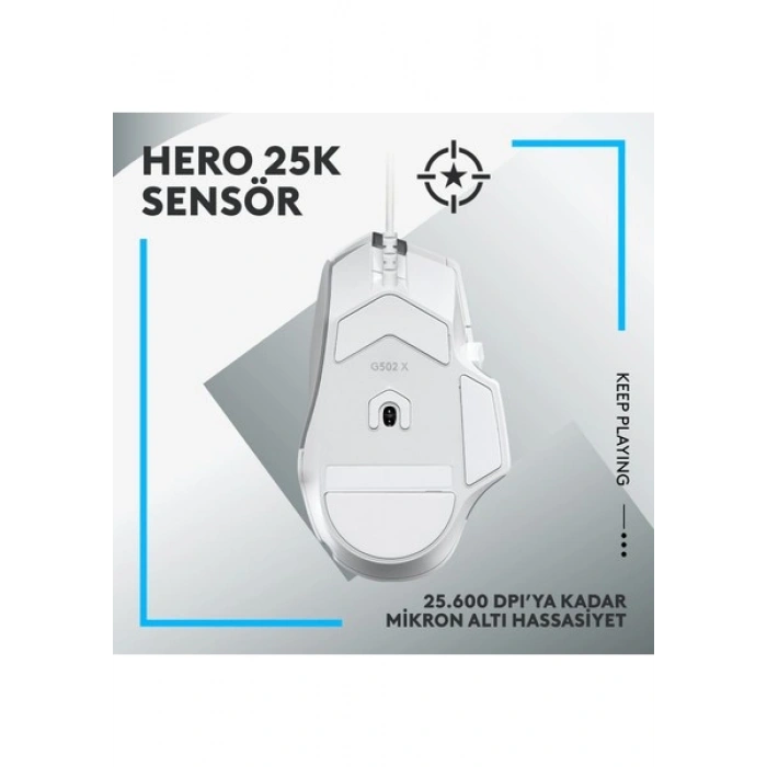 Logitech G G502 X Kablolu HERO 25K Sensörlü Yüksek Performanslı Oyuncu Mouse - Beyaz