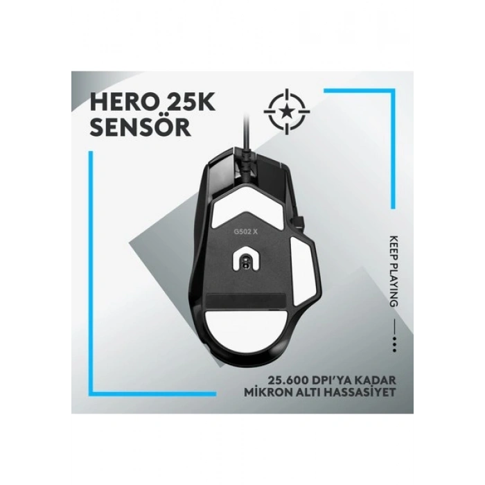 Logitech G G502 X Kablolu HERO 25K Sensörlü Yüksek Performanslı Oyuncu Mouse - Siyah