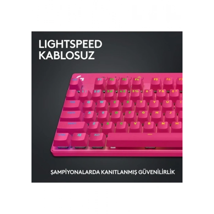 Logitech G PRO X TKL LIGHTSPEED Kablosuz LIGHTSYNC RGB PBT tuş başlıkları ile İngilizce Oyun Klavyesi - Pembe