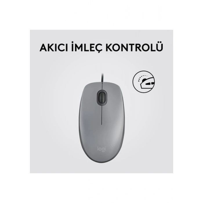 Logitech M110 Sessiz Tam Boyutlu Kablolu Usb-A Bağlantılı Optik Mouse - Gri