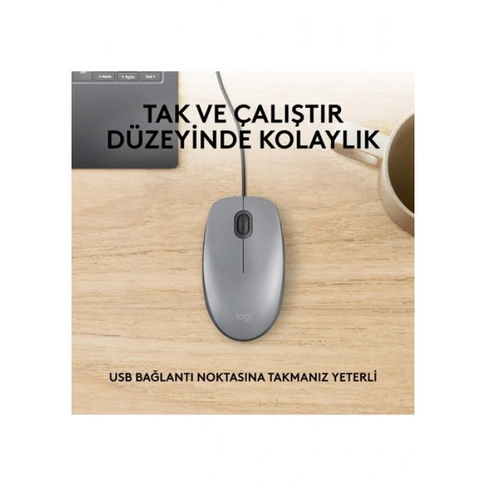 Logitech M110 Sessiz Tam Boyutlu Kablolu Usb-A Bağlantılı Optik Mouse - Gri
