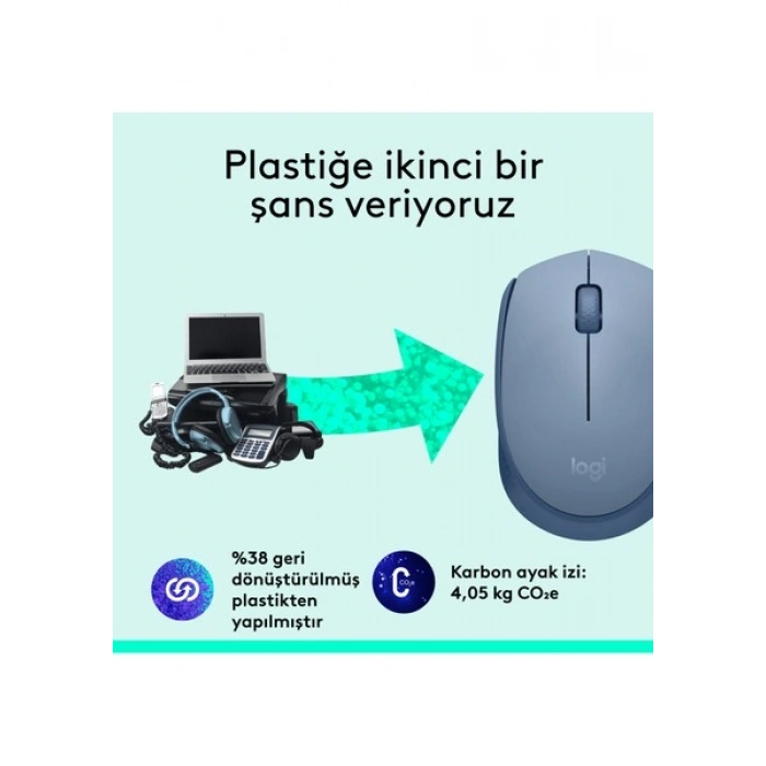 Logitech M171 USB Alıcılı Kablosuz Kompakt Mouse - Açık Mavi