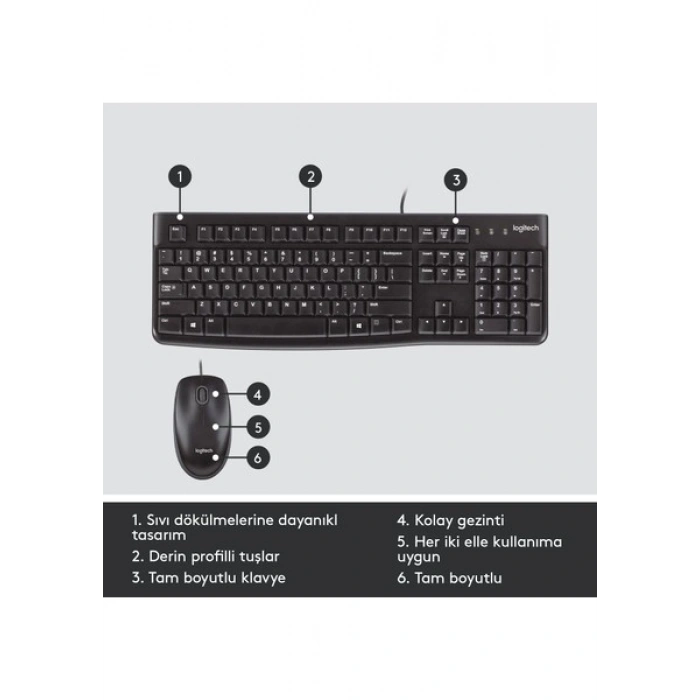 Logitech MK120 Usb Q Siyah Kablolu Klavye + Mouse Set