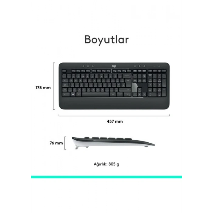 Logitech MK540 ADVANCED Kablosuz Türkçe Klavye Mouse Seti - Siyah