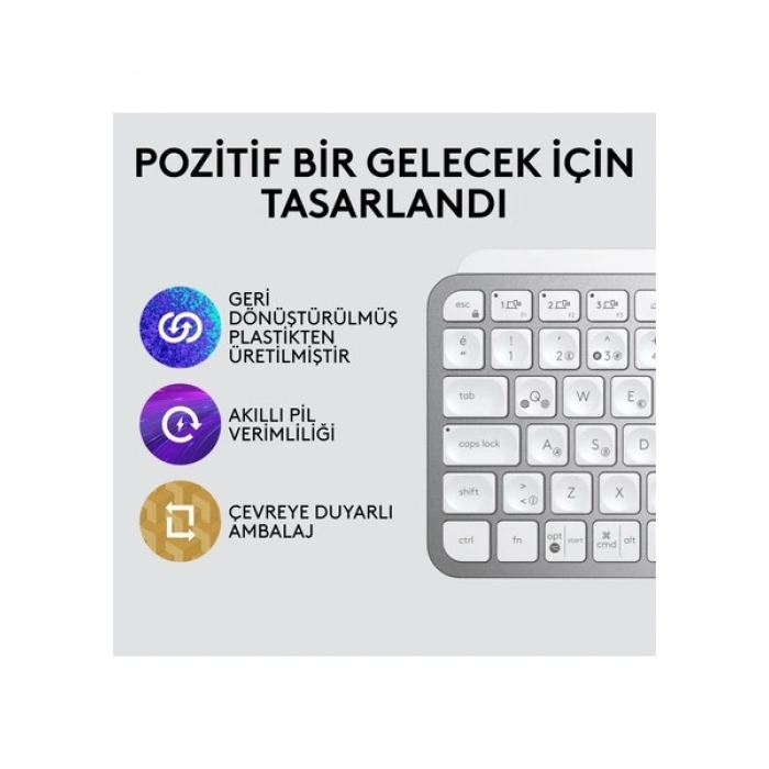Logitech MX Keys Mini Mac İçin Minimalist Kablosuz Aydınlatmalı İngilizce Q Klavye - Beyaz