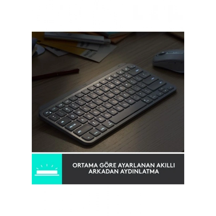 Logitech MX Keys Mini Minimalist Kablosuz Bluetooth Aydınlatmalı Türkçe Q Klavye - Siyah