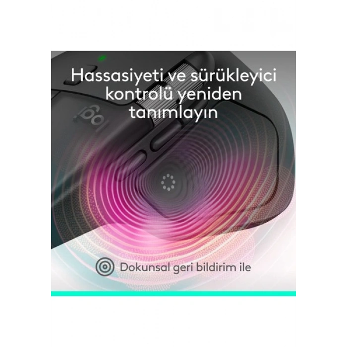 Logitech MX Master 4 Dokunsal Geri Bildirim Özellikli 8000 DPI Optik Sensörlü Sessiz Kablosuz Bluetooth Mouse, Koyu Gri