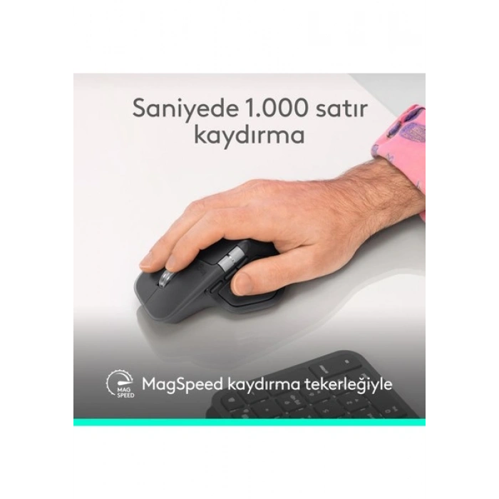Logitech Mx Master 4 Dokunsal Geri Bildirim Özellikli 8000 Dpı Optik Sensörlü Sessiz Kablosuz Bluetooth Mouse, Açık Gri