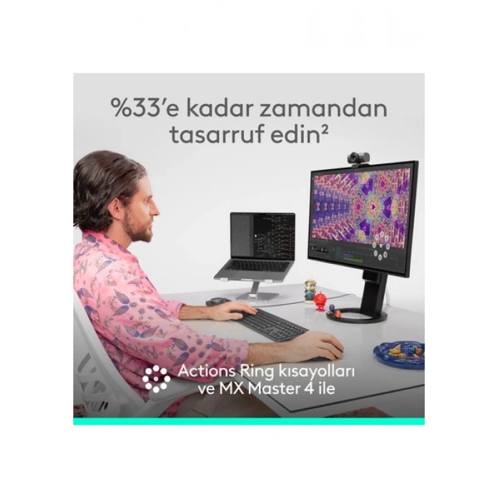 Logitech MX Master 4 Dokunsal Geri Bildirim Özellikli 8000 DPI Optik Sensörlü Sessiz Kablosuz Bluetooth Mouse, Koyu Gri