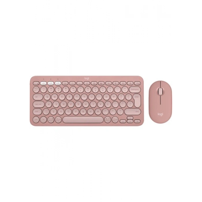 Logitech Pebble 2 Set Çoklu Cihaz Özellikli Sessiz Kablosuz Türkçe Q Klavye ve Mouse Seti - Pembe