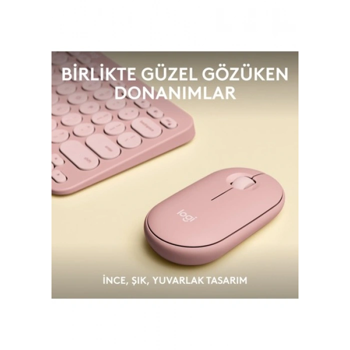 Logitech Pebble 2 Set Çoklu Cihaz Özellikli Sessiz Kablosuz Türkçe Q Klavye ve Mouse Seti - Pembe