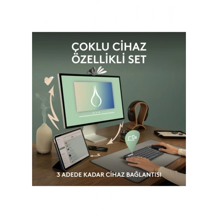 Logitech Pebble 2 Set Çoklu Cihaz Özellikli Sessiz Kablosuz Türkçe Q Klavye ve Mouse Seti - Pembe