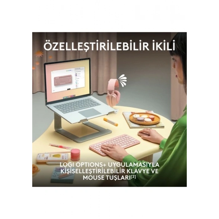 Logitech Pebble 2 Set Çoklu Cihaz Özellikli Sessiz Kablosuz Türkçe Q Klavye ve Mouse Seti - Pembe