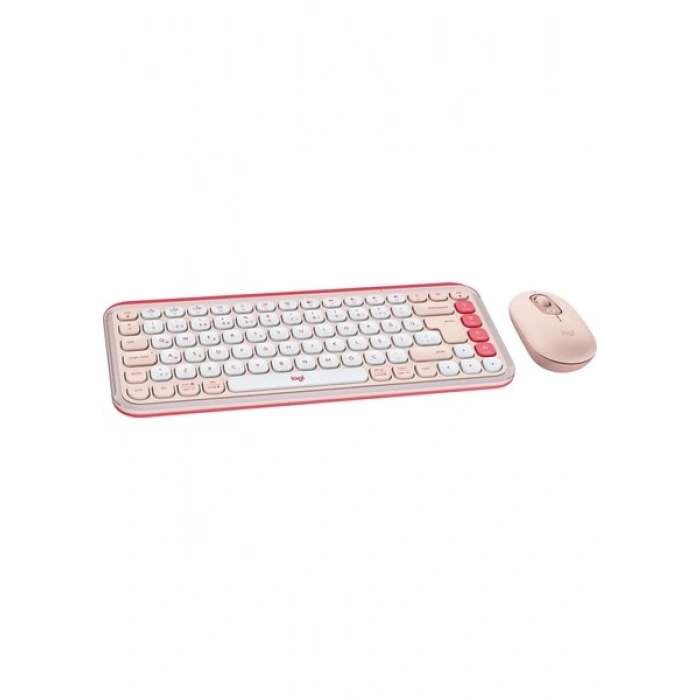 Logitech Pop Icon Kablosuz Bluetooth Sessiz Türkçe Q Klavye ve Mouse Seti, Pembe