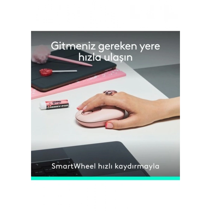 Logitech Pop Icon Kablosuz Bluetooth Sessiz Türkçe Q Klavye ve Mouse Seti, Pembe