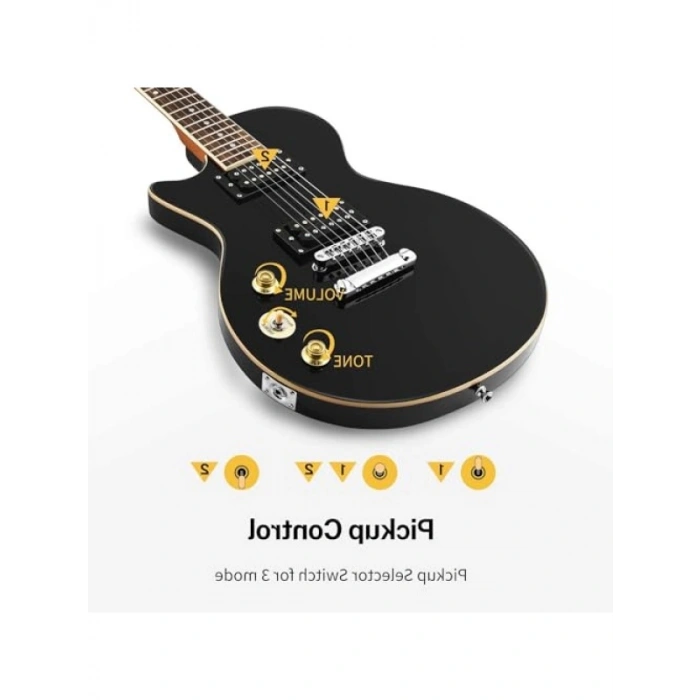 LP Elektro Gitar Paketi - Ihlamur Gövde, Siyah Renk