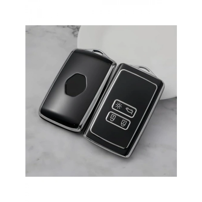 Lüks Anahtar Kılıfı - Renault Uyumlu, Siyah-Gümüş