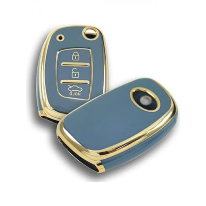 Lüks Anahtar Kılıfı, Sustalı Model, Gri-Gold Renk Uyumlu